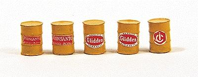 JL Innovative Design 413 HO Scale Industrial Barrels pkg(5) -- Yellow
