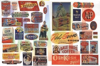 JL Innovative Design 426 HO Scale Vintage Detail Signs - Package of 37 -- Food/Household Signs 40's-50's