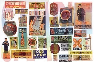 JL Innovative Design 427 HO Scale Vintage Detail Signs - Package of 30 -- Tobbacco/Cigar/Beer Signs 30's-50's