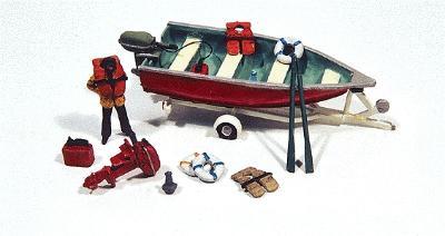 JL Innovative Design 456 HO Scale Deluxe Boat, Motor & Trailer - Kit -- w/Marine Accessories