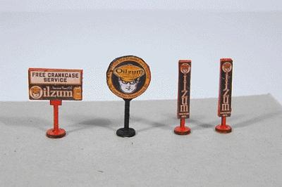 JL Innovative Design 468 HO Scale Vintage Gas Station Curb Signs -- Oilzum pkg(4)