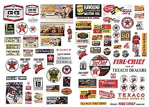 JL Innovative Design 484 HO Scale Vintage Signs/Posters -- Texaco, 1930-1950s pkg(82)