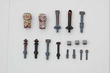 JL Innovative Design 494 HO Scale Roof Stacks, Vents & Chimneys -- Unpainted Metal Castings 16 Pieces