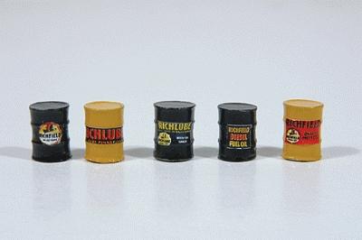 JL Innovative Design 557 HO Scale Custom Oil Barrels, pkg(5) -- Richfield (black, yellow)