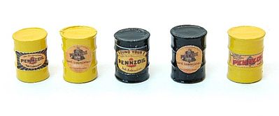 JL Innovative Design 578 HO Scale Custom Oil Barrels -- Pennzoil (black, yellow) pkg(5)