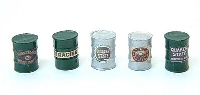 JL Innovative Design 579 HO Scale Custom Oil Barrels -- Quaker State (silver, green) pkg(5)