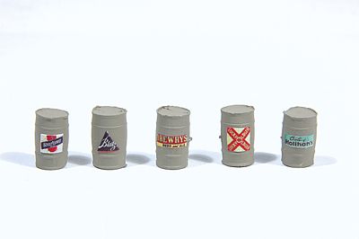 JL Innovative Design 719 HO Scale Custom Wood Kegs -- With Vintage Beer Labels pkg(5)