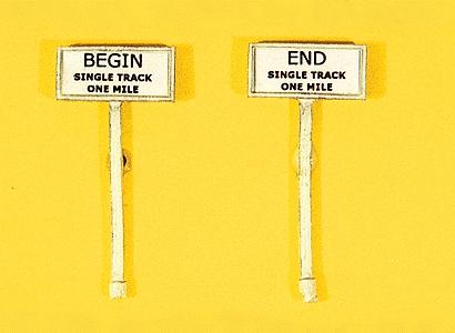 JL Innovative Design 840 HO Scale Custom Railroad Right-of-Way Signs -- Begin/End Single Track pkg(2)