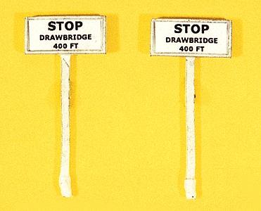 JL Innovative Design 847 HO Scale Custom Railroad Right-of-Way Signs -- Stop Drawbridge 400 Feet pkg(2)