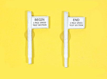 JL Innovative Design 849 HO Scale Custom Railroad Right-of-Way Signs -- Begin/End 3-Mile Test Section pkg(2)