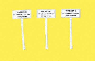 JL Innovative Design 850 HO Scale Custom Railroad Right-of-Way Signs -- No Clearance Man on Top of Car pkg(3)