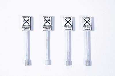 JL Innovative Design 854 HO Scale Custom Railroad Right-of-Way Signs -- Private Railroad Crossing pkg(4)