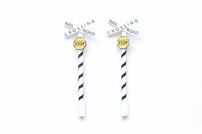 JL Innovative Design 858 HO Scale Crossbucks -- Painted (Striped Mast w/Stop Sign) pkg(2)