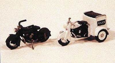 JL Innovative Design 903 HO Scale Motorcycles - Classic 1947 Model 2-Pack -- 1 Stock & 1 Tricycle Servi-car (Police, Ice Cream etc.)