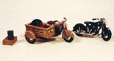 JL Innovative Design 905 HO Scale Motorcycles - Classic 1947 Model 2-Pack -- 1 Stock, 1 w/Service Sidecar Box (Gas Can, Tool Box, Tire etc.)