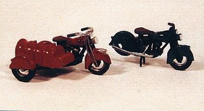 JL Innovative Design 906 HO Scale Motorcycles - Classic 1947 Model 2-Pack -- 1 Stock, 1 w/Fuel Tank Sidecar