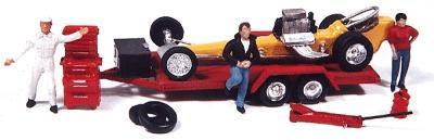 JL Innovative Design 922 HO Scale Vintage Dragster - Unpainted Metal Kit -- With Trailer, Tools & Accessories