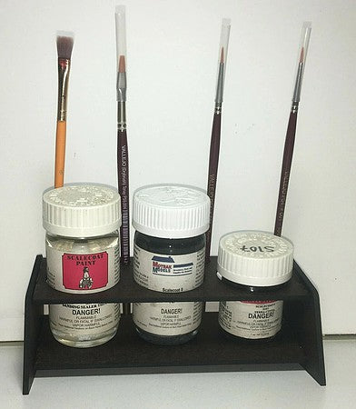 Motrak Models 52006 All Scale Large 3 Paint Bottle Holder - Kit -- With Holes for 4 Brushes - Fits Scalecoat and Similar Bottles