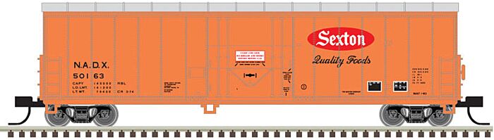 Atlas Model Railroad 50005146 N Scale NACC 50' Smooth-Side RBL Insulated Boxcar - Ready to Run - Master(R) -- Sexton Foods 50161 (orange, silver)