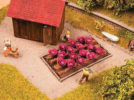 Noch 13218 HO Scale Garden Plot - Assembled - Deco Minis -- 16 Red Cabbage Plants