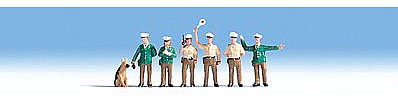 Noch 15090 HO Scale Police Officers #1 -- 6 Police; 3 in Tan/Beige Uniforms, 3 in Green Coats, 1 Police Dog