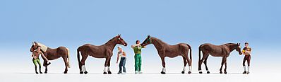 Noch 15632 HO Scale Caring for Horses -- 4 People & 4 Horses
