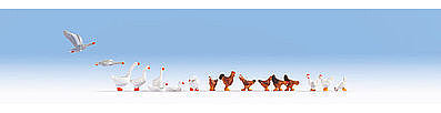 Noch 15772 HO Scale Chickens & Geese -- 6 Chickens & 11 geese