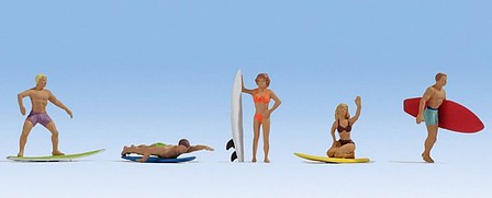 Noch 15853 HO Scale Surfers with Surfboards -- pkg(5)