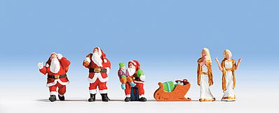 Noch 15920 HO Scale Christmas Figures -- 3 Santas, Child on Knee, 2 Helpers & Sleigh