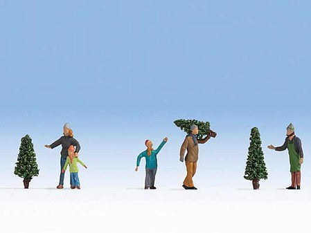 Noch 15927 HO Scale Christmas Tree Lot Figures -- 5 People, 3 Trees