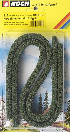 Noch 21514 All Scale Hedges - 19-5/8" 50cm Long -- Dark Green - 5/8 x 3/8" 1.5 x .8cm pkg(2)