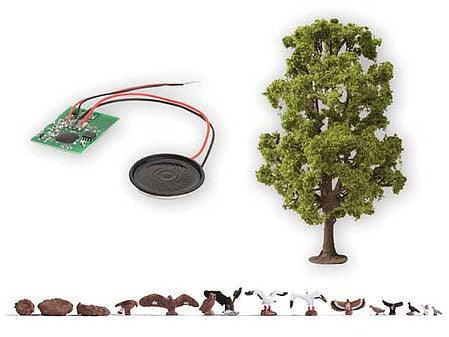 Noch 21782 HO Scale Lime Tree Sound Scene - Micro Sound -- Tree 7-1/4" 18.5cm Tall, Bird Figures and Bird Sound Circuit 16V AC