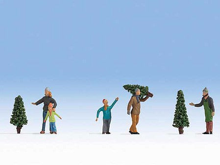 Noch 36927 N Scale Christmas Tree Lot Figures -- 5 People, 3 Trees