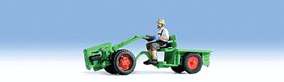 Noch 37750 N Scale 2-Wheel Tractor w/Trailer & Driver - Assembled -- Green, Red