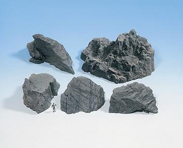 Noch 58451 HO Scale Molded Foam Rock Pieces -- Granite pkg(5)