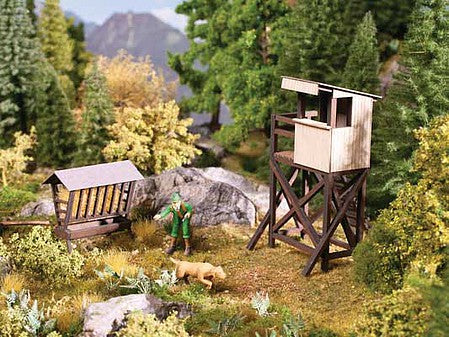 Noch 67137 O Scale Raised Hunting Shelter and Cattle Feeder -- Laser-Cut Wood Kit