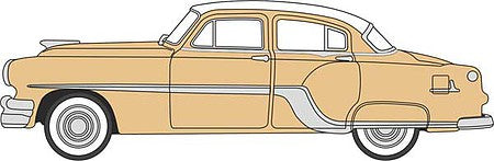 Oxford Diecast 87PC54002 HO Scale 1954 Pontiac Chieftain 4-Door Sedan - Assembled -- Winter White, Maize Yellow