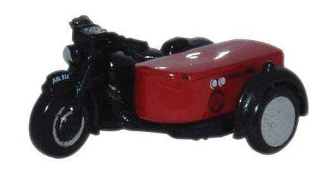 Oxford Diecast NBSA003 N Scale BSA Motorcycle w/Sidecar - Assembled -- Royal Mail (black, red)