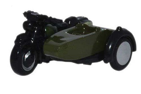 Oxford Diecast NBSA005 N Scale BSA Motorcycle w/Sidecar - Assembled -- British Army (black, green)