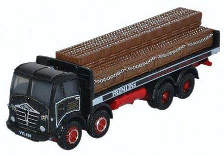 Oxford Diecast NFG011 N Scale Foden FG Dray Flatbed Truck with Beer Load - Assembled -- Fremlins (black, red)