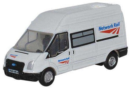 Oxford Diecast NFT005 N Scale Ford Transit Van with Long Wheelbase and High Roof - Assembled -- Network Rail (white, red, blue)