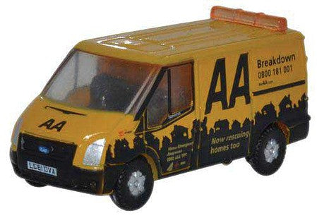 Oxford Diecast NFT016 N Scale Ford Transit Van w/Short Wheelbase & Low Roof - Assembled -- AA Breakdown (yellow, black)
