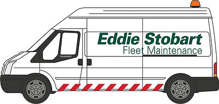 Oxford Diecast NFT021 N Scale Ford Transit Van with Long Wheelbase and High Roof - Assembled -- Eddie Stobart Fleet Maintenance (white, green, red)