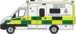 Oxford Diecast NMA004 N Scale 2000 Mercedes Ambulance - Assembled -- Scottish Ambulance Service (white, green, yellow)