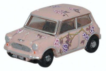 Oxford Diecast NMN006 N Scale Austin Mini - Assembled -- M&S Floral (Twiggy Advertisement, pink)