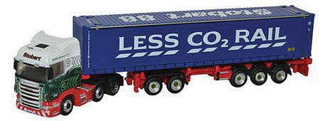 Oxford Diecast NSHL01CT N Scale Scania Tractor with D-Tec Combitrailer Container - Assembled -- Eddie Stobart (red, green, black, white, Blue Less CO2 Rail Container)