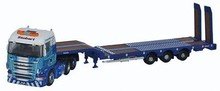 Oxford Diecast NSHL01ST N Scale Scania Highline 3-Axle Tractor, Nooteboom Low-Loader Trailer - Assembled -- Stobar Rail (blue, white)