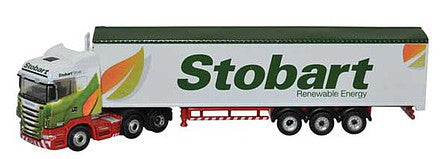 Oxford Diecast NSHL02WF N Scale Scania Highline Tractor, Walking Floor Trailer - Assembled -- Stobart Biomass (white, red, green)