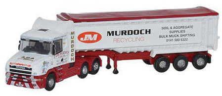 Oxford Diecast NTCAB003 N Scale Scania T Cab Tractor with Dump Trailer - Assembled -- J&M Murdoch Recycling (white, red)