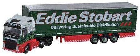 Oxford Diecast NVOL4001 N Scale Volvo FH4 Tractor, Curtainside Trailer - Assembled -- Eddie Stobart (green, white, red)